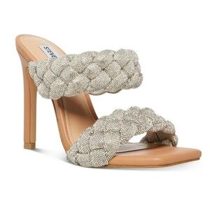 Womens Beige Padded Rhinestone Braided Kenley-r Square Toe heels